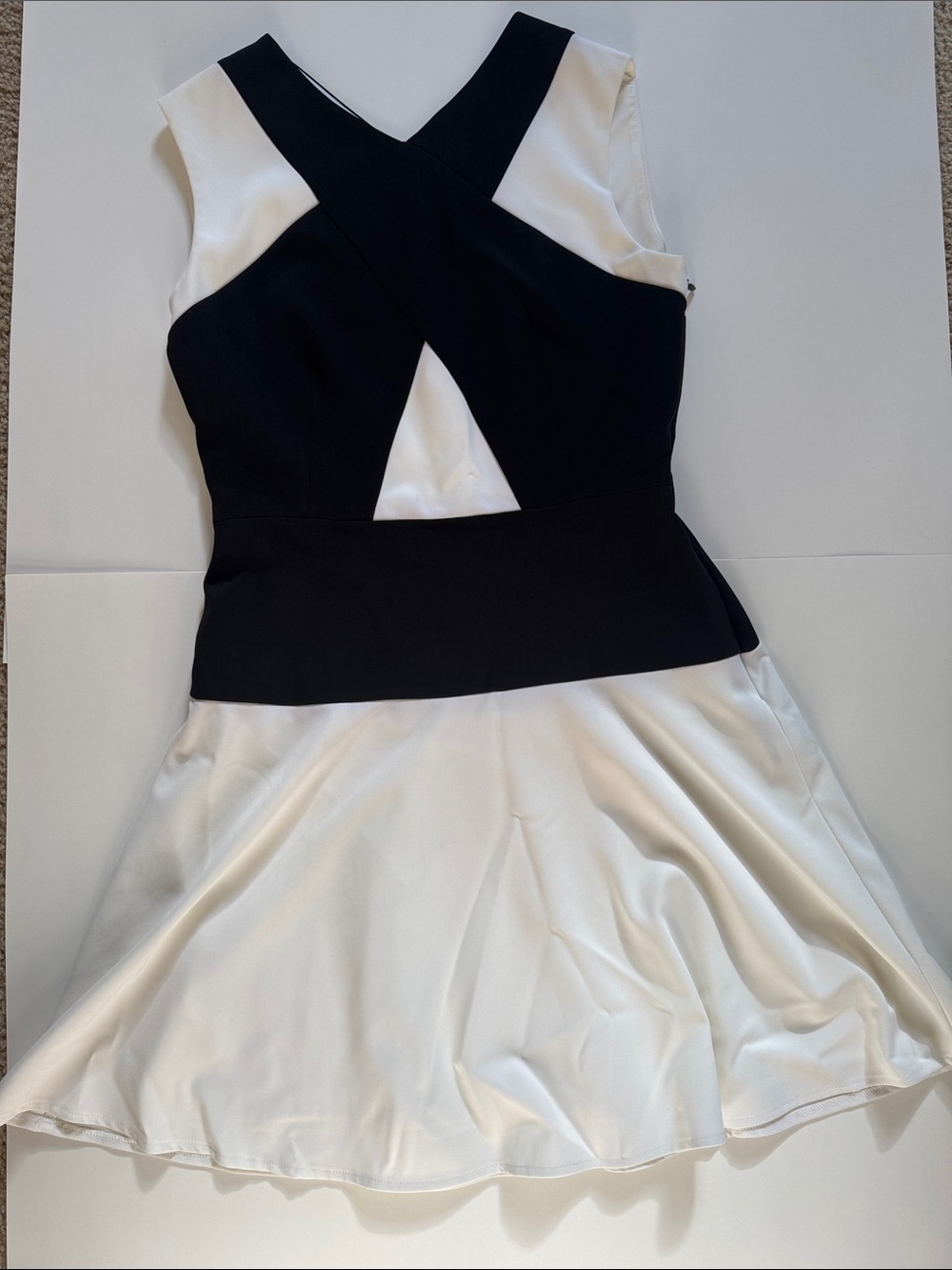 BCBGMaxAzria Black and White Crisscross Fit & Flare Mini Dress